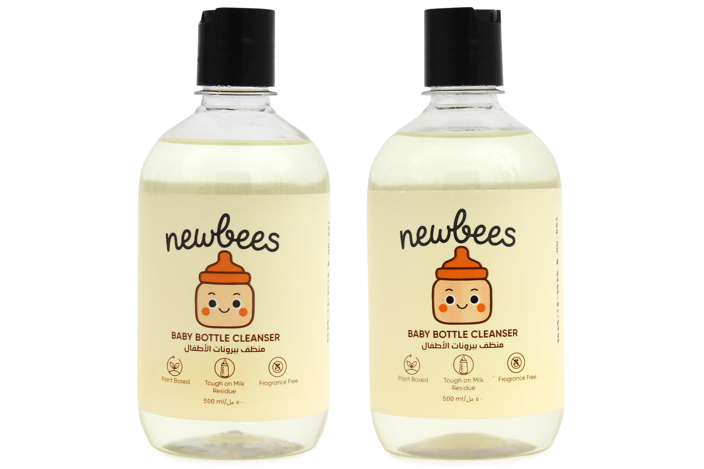 Two bottles of Newbees baby bottle cleaner on a white background