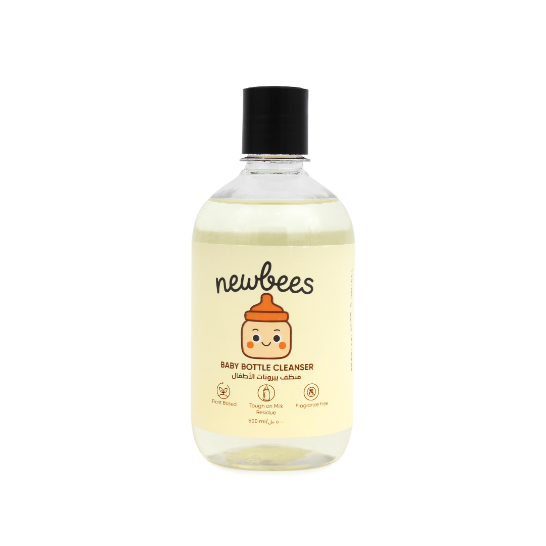 Bottle of Newbees baby bottle cleanser on a white background